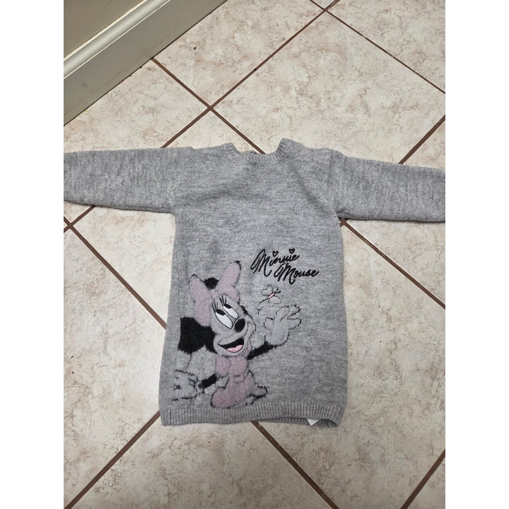 Disney Primark Minnie Mouse Grey Knit Sweater Dress Girls 18-24 Months 92cm